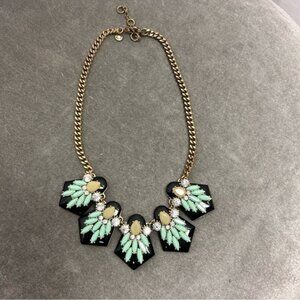 J. Crew mint olive green black crystal rhinestone cluster statement necklace